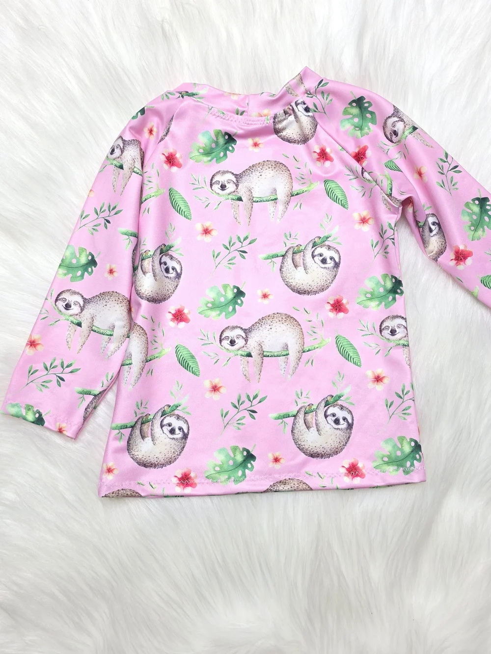 Girls' 18m Pink Sloth Print Long Sleeve Rashguard